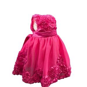 Rare Editions Baby Girl Fuchsia Pink Rosette Sequin Dress Size 6-9 Months Formal